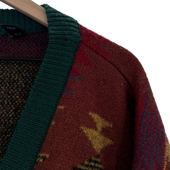 Vintage 90s Men's Cardigan Sweater Structure 100% Wool Southwestern Aztec | L - Picture 7 of 13